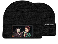 Load image into Gallery viewer, Bioworld Demon Slayer Character Embroidered Plain Black Cuffed Knitted Winter Beanie Hat