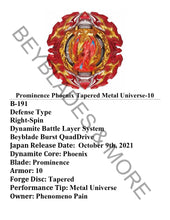 Load image into Gallery viewer, Takara Tomy Beyblade Burst B-191 Prominence Phoenix Tapered Metal Universe-10 (NWOP)