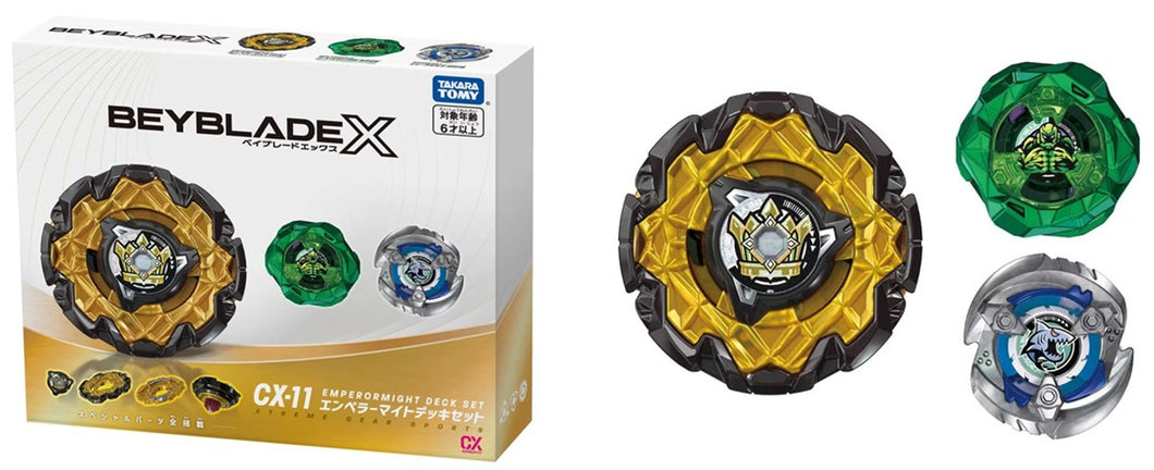 Takara Tomy Beyblade X CX-11 EmperorMight 3 Boosters Deck Set