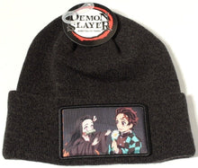 Load image into Gallery viewer, Bioworld Demon Slayer Character Embroidered Plain Black Cuffed Knitted Winter Beanie Hat
